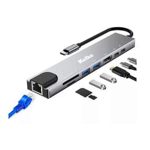 Informatica Hub KOLKE KCH-681 USB tipo C 8 en 1 RJ45 HDMI SD USB 2.0 USB 3.0 fyazelectronica.com