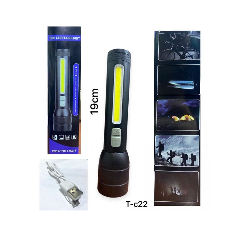 Linterna Recargable Metal con Baliza T-C22