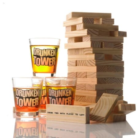 Juego Jenga DRUNKEN TOWER Para Previa Con 4 Vasitos